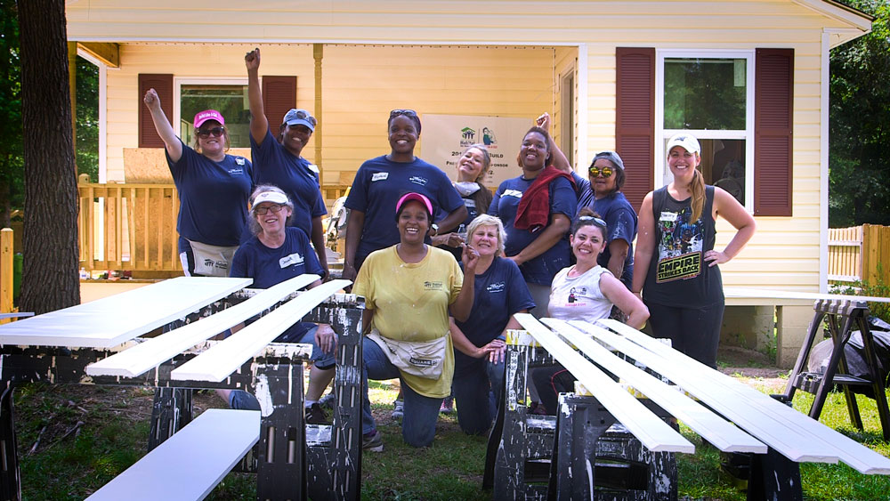 employees at community service event