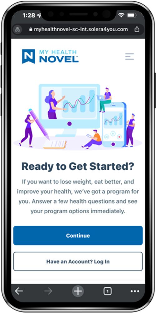 image of smartphone with My Health Novel app open
