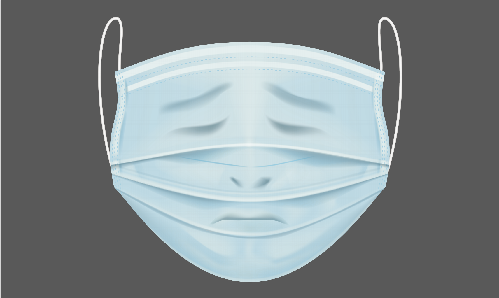 cartoon image of a blue face mask with a sad face overlayed on top of it
