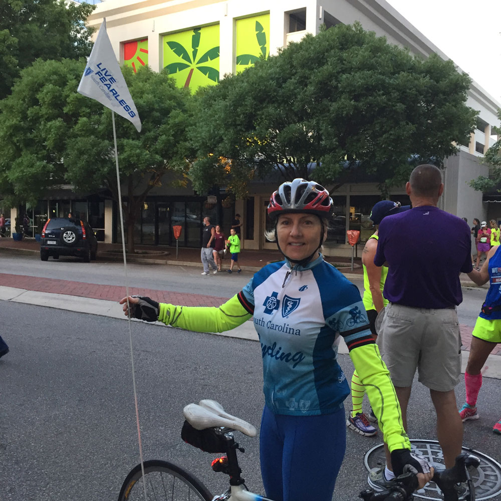 Susan Forrest volunteering at bike event 