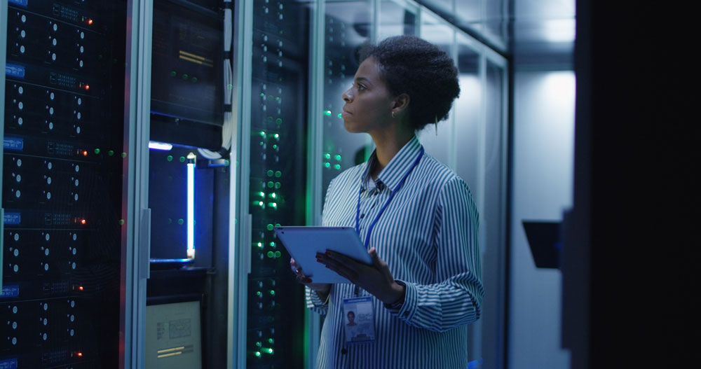woman working in computer data center