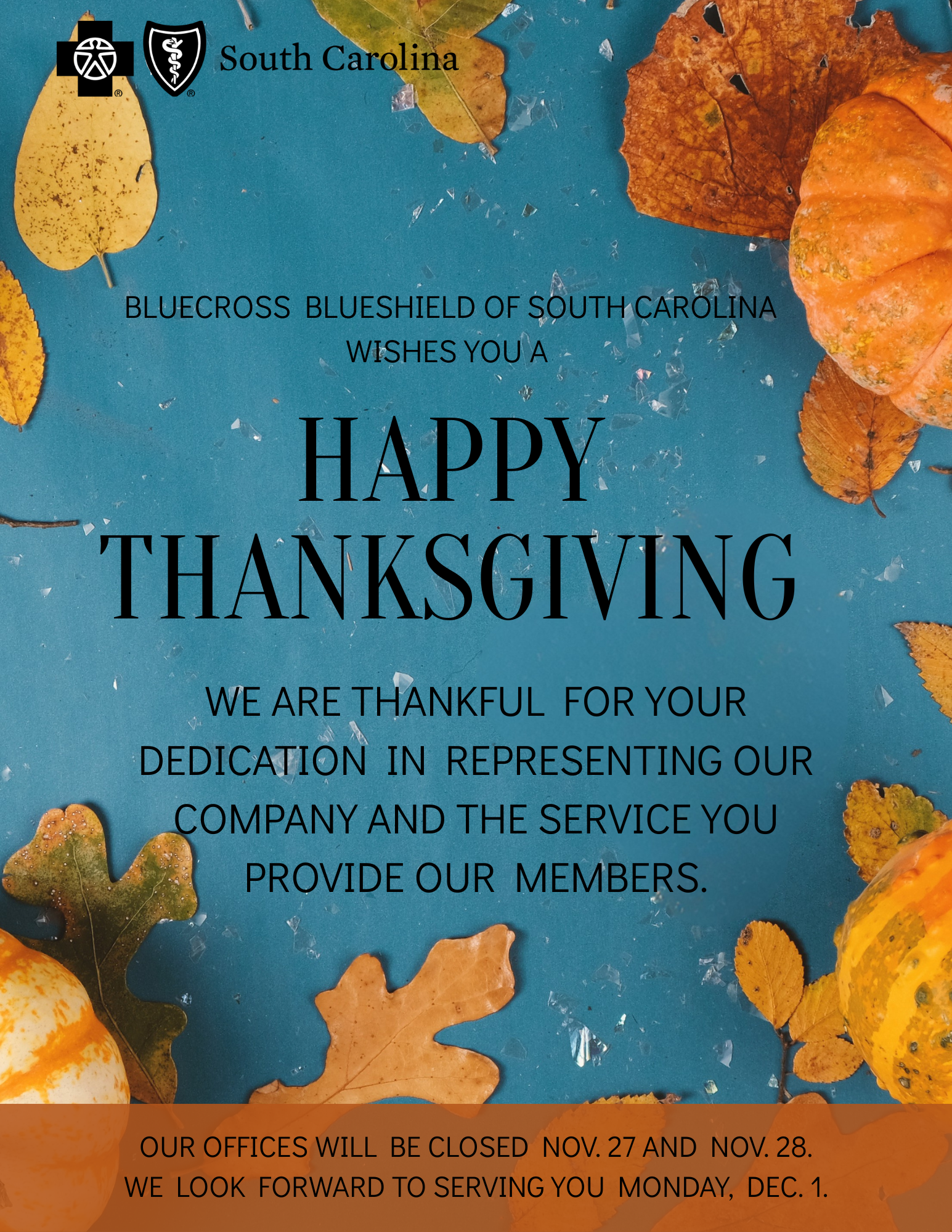 Happy Thanksgiving from BlueCross BlueShield of South Carolina!